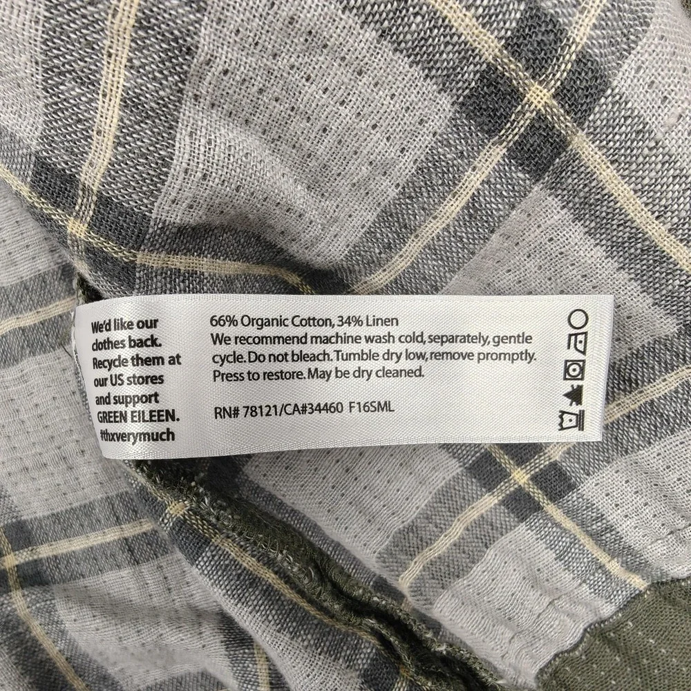 Eileen Fisher Jacket Womens SP Green Organic Cotton Linen Kimono Plaid Lined - Picture 5 of 10